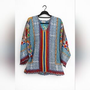 Johnny Was DRAGON Multicolor Women's SILK Top XS